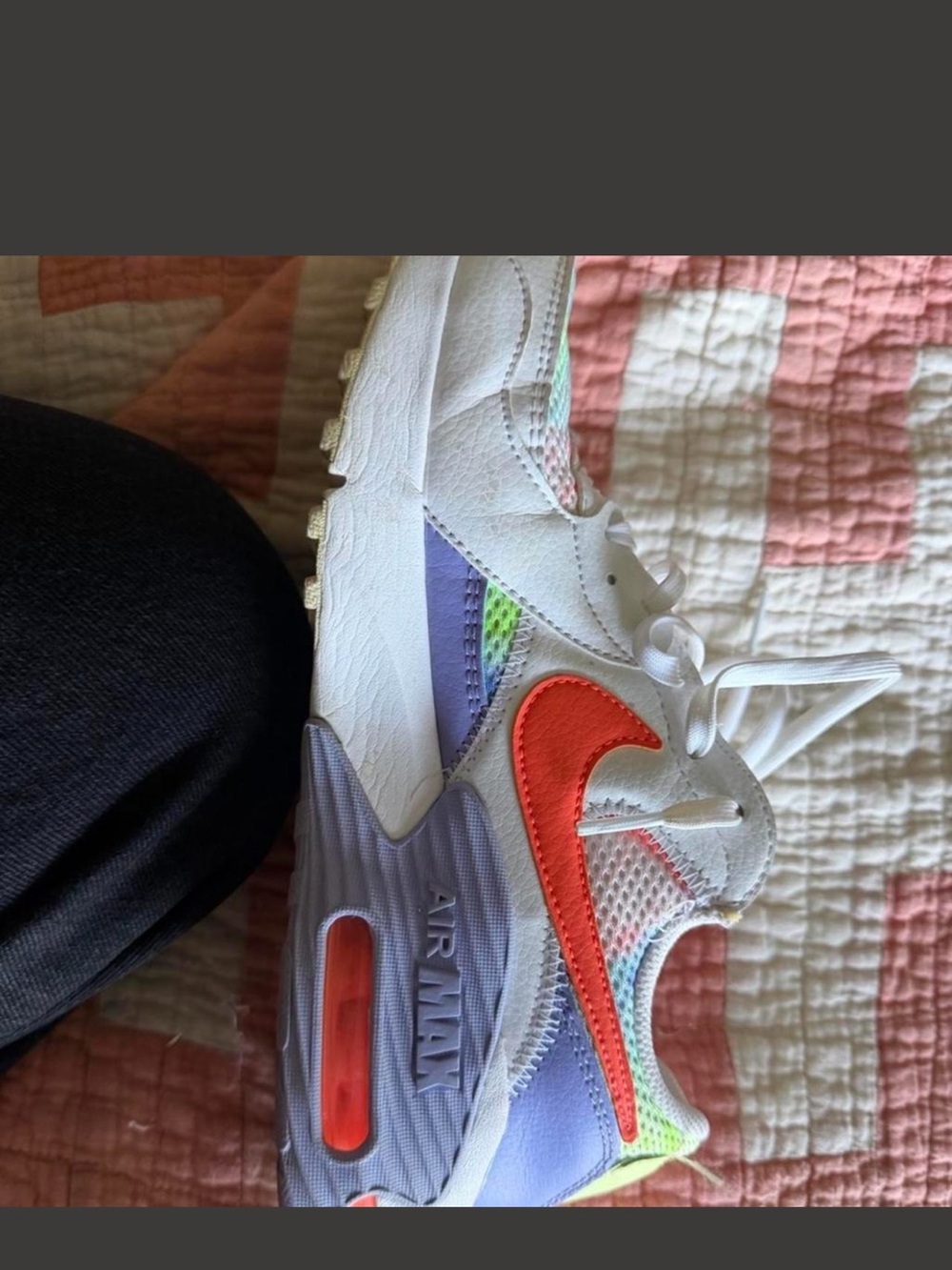 Nike Sneakers - White with Neon Orange Swoosh and Pastel Rainbow Accents - Picture 4 of 5